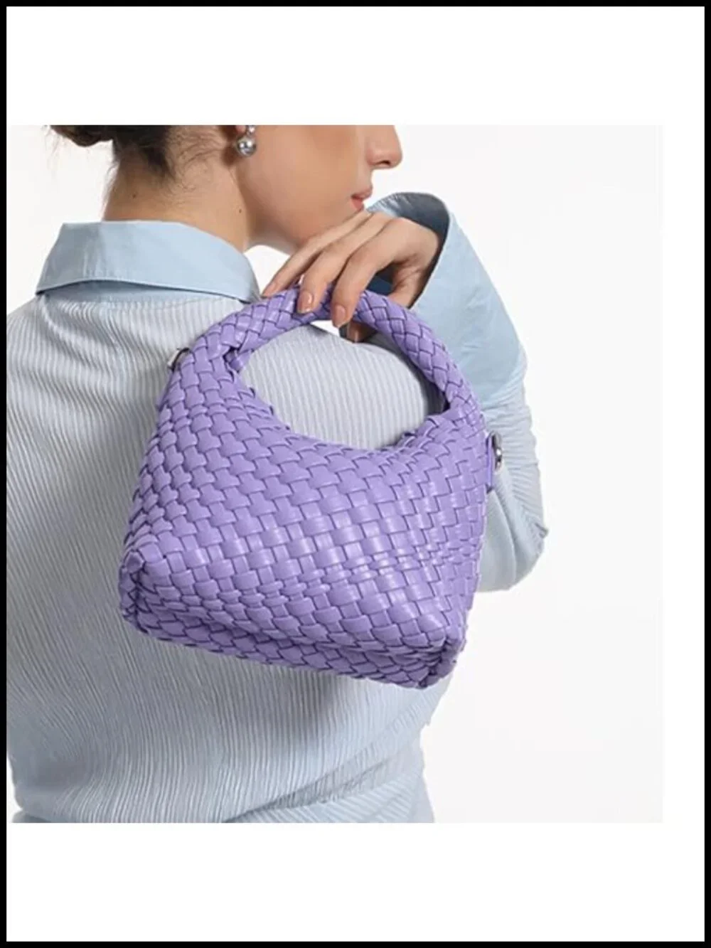 Small Woven Faux Leather Hobo Tote Bag with Detachable Shoulder Strap
